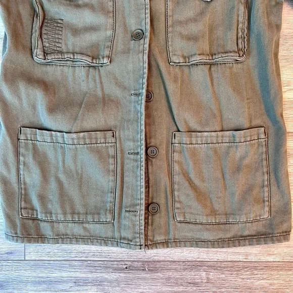 Topshop Women's Army Green Button Front Four Pocket Utility Jacket Size 6 - Picture 3 of 11
